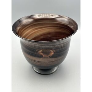 VTG Murano Style Hand Blown Adventurine‎ Bowl 6.25"Hx7.25"D Brown & Copper Fleck
